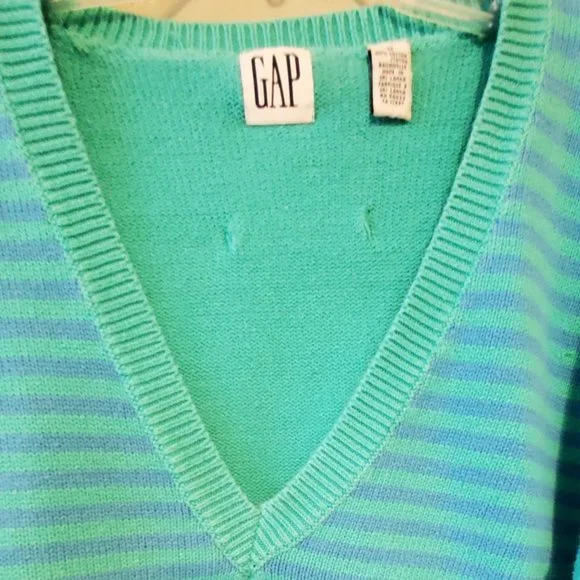 Vintage GAP Blue and Green Stripe Cotton Sweater - Picture 3 of 5